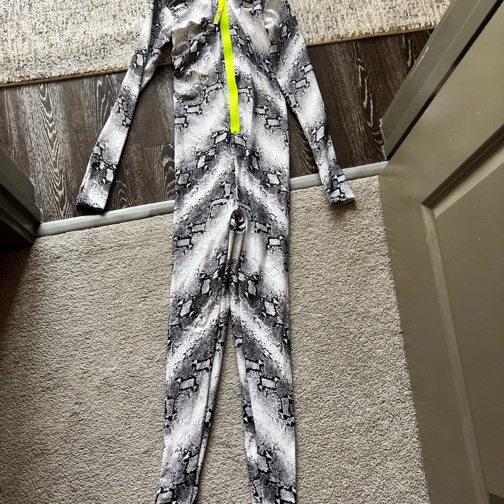 Snakeskin Print Jumpsuit with Neon Accent